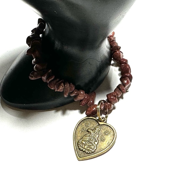 Chinese Horoscope Dragon Astrology Sign Bracelet Natural Brown Stone Chips - Picture 4 of 4